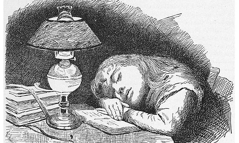"Girl Asleep at Desk" by Helen Corson Hovenden (1885)